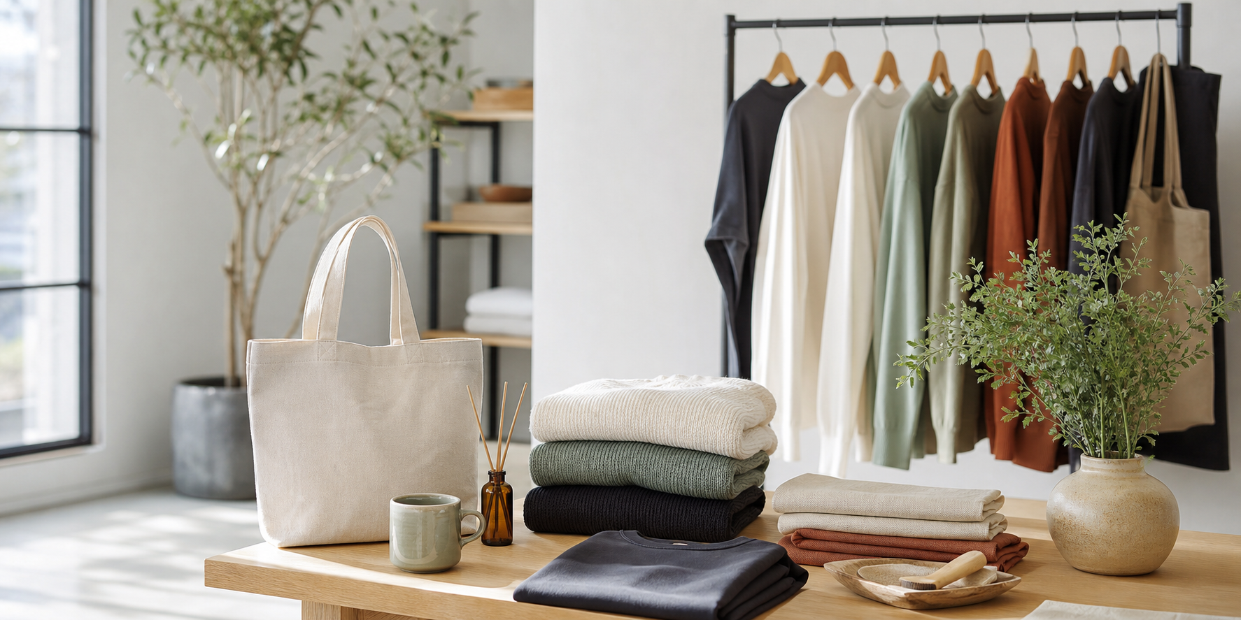 REANNの服飾と生活雑貨を並べた店頭イメージ